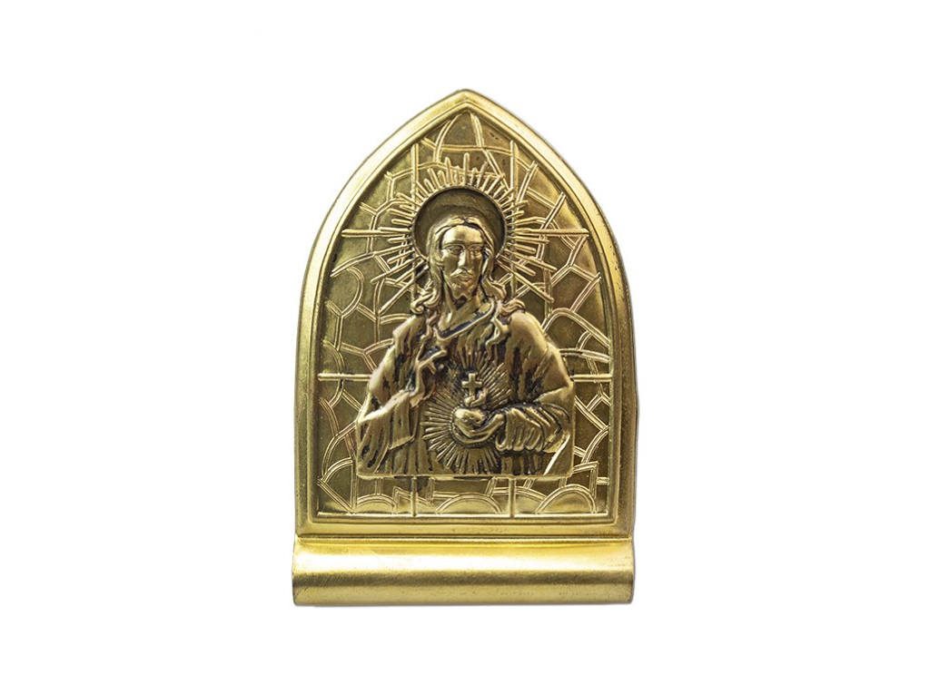 Stand embossed motif Sacred Heart of Jesus, brass