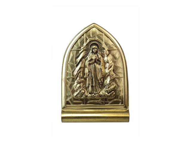 Stand embossed motif Our Lady of Lourdes, brass