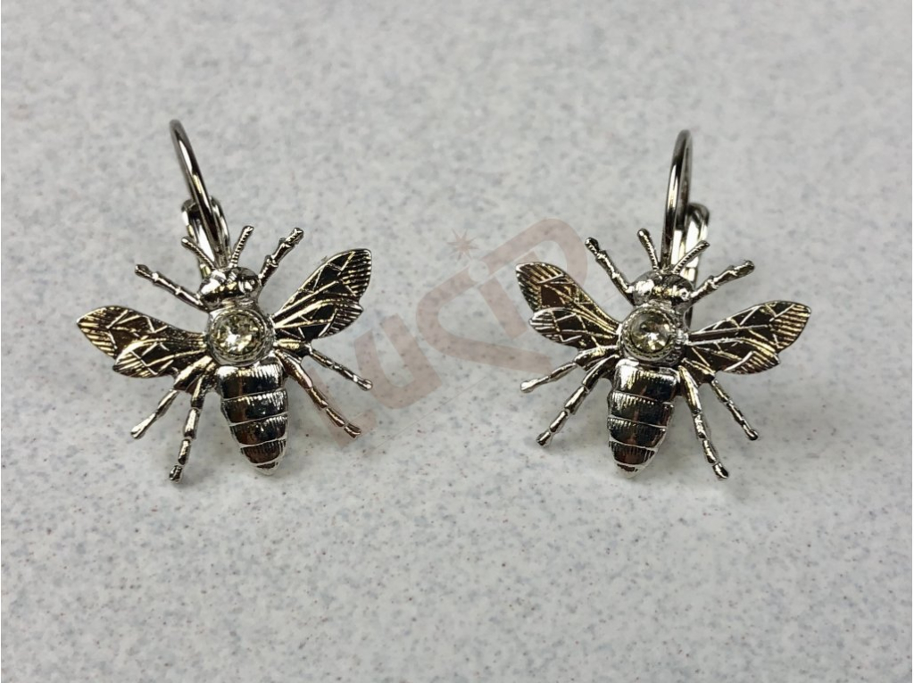 Jewellery earrings - honey bee with cut stone and clasp - rhodium