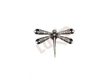 Brooche - dragonfly with cut stones and with clutch - silver