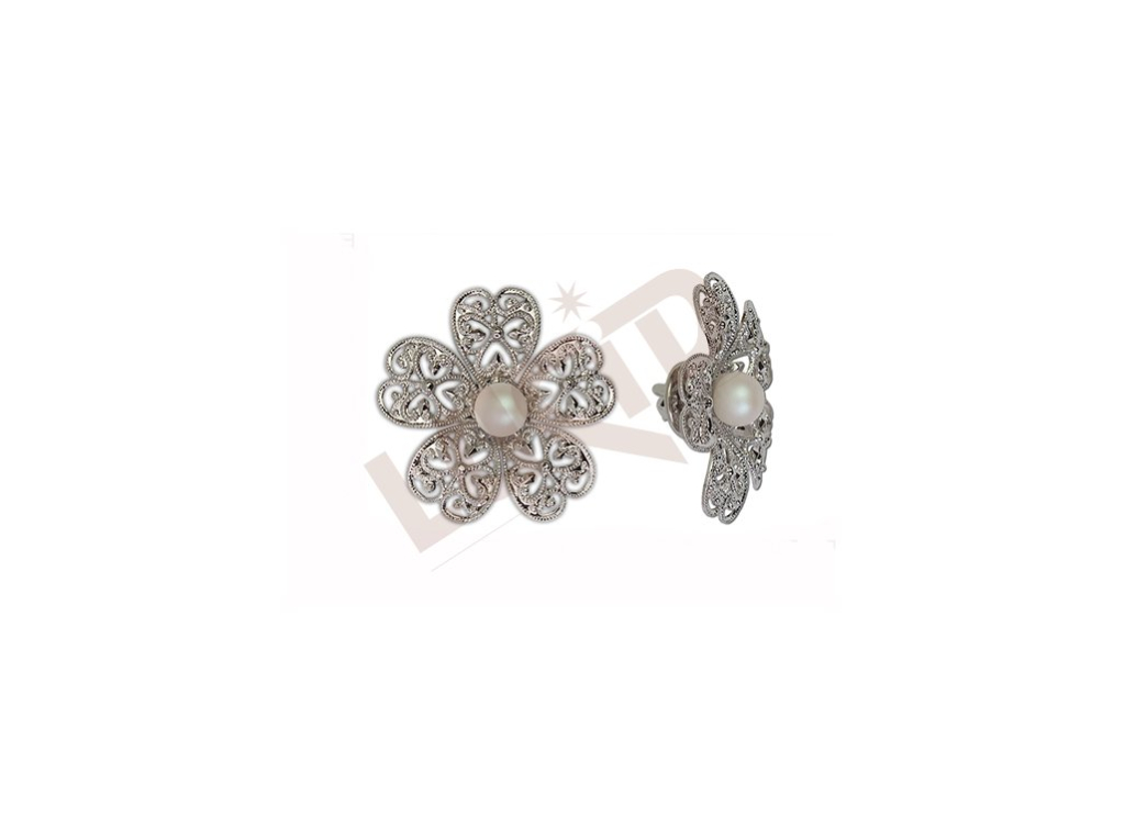 Brooche - flower with pearl - rhodium