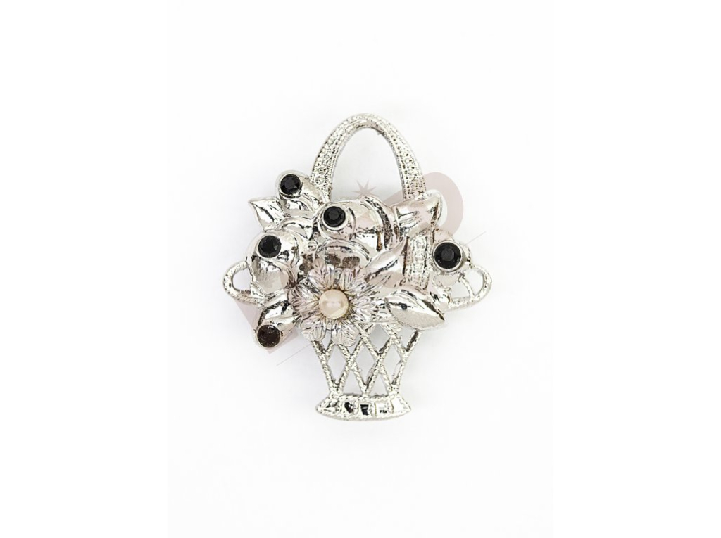 Brooch Flower basket with glass stones - rhodium