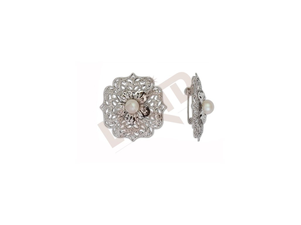 Brooche - filigree flower - rhodium