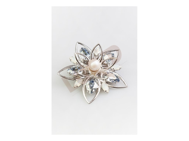 Brooche - flower with cut stones and pearl - rhodium 